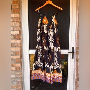Elegant Black and Orange Patterned Maxi Dress